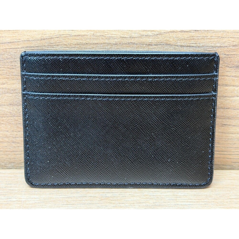 Marc Jacobs Black Saffiano Leather Card Holder Wallet Silver Logo Authentic - Picture 2 of 5